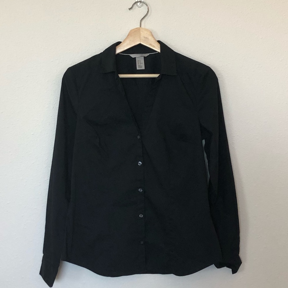 H&M Button Down Blouse, Black, Size 10